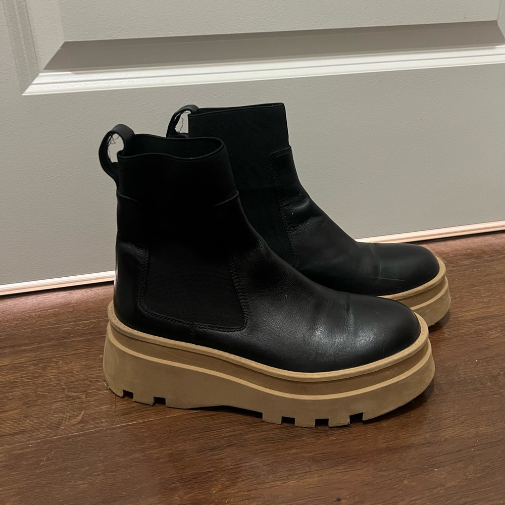 Steve Madden Black and Tan Platform Combat Boots